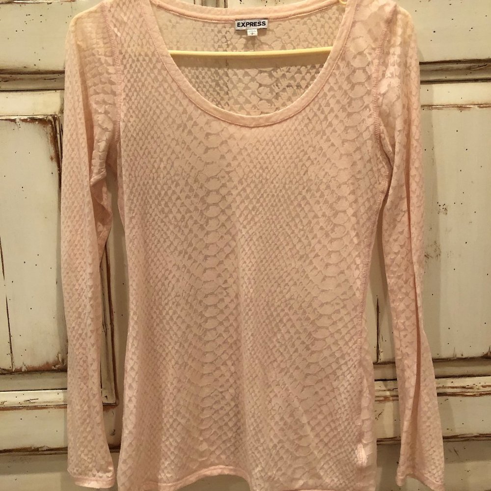 Express light pink mesh snake print long sleeve shirt size small